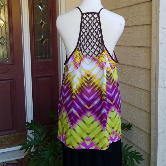 A.n.a New Approach Petite Pink Chevron Print Chiffon Blouse w/ Lattice Back - Picture 5 of 7